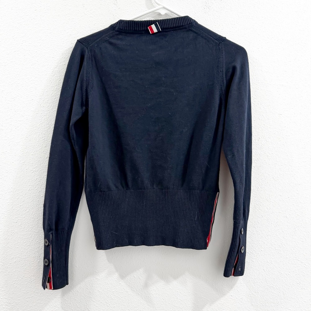 Thom Browne Unisex Merino Wool Old Money Navy Sweater Cat Crewneck Preppy XXS - Picture 5 of 7